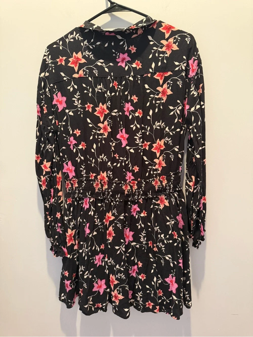 Free People Black Mini Dress with Pink Floral Print